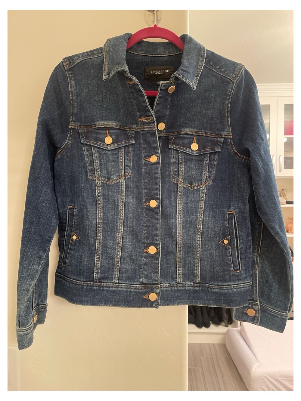 Liverpool Dark Blue Denim Trucker Jacket with Gold-Tone Buttons